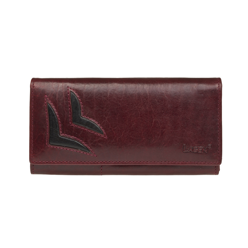 Peněženky - Lagen dámská peněženka kožená 6011/T-vínová s černou všivkou W.RED/BLK