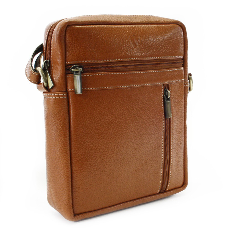 Batohy a tašky - Světle hnědý pánský kožený zipový crossbag 215-1218-05