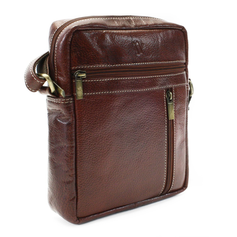 Batohy a tašky - Červenohnědý pánský kožený zipový crossbag 215-1218-40