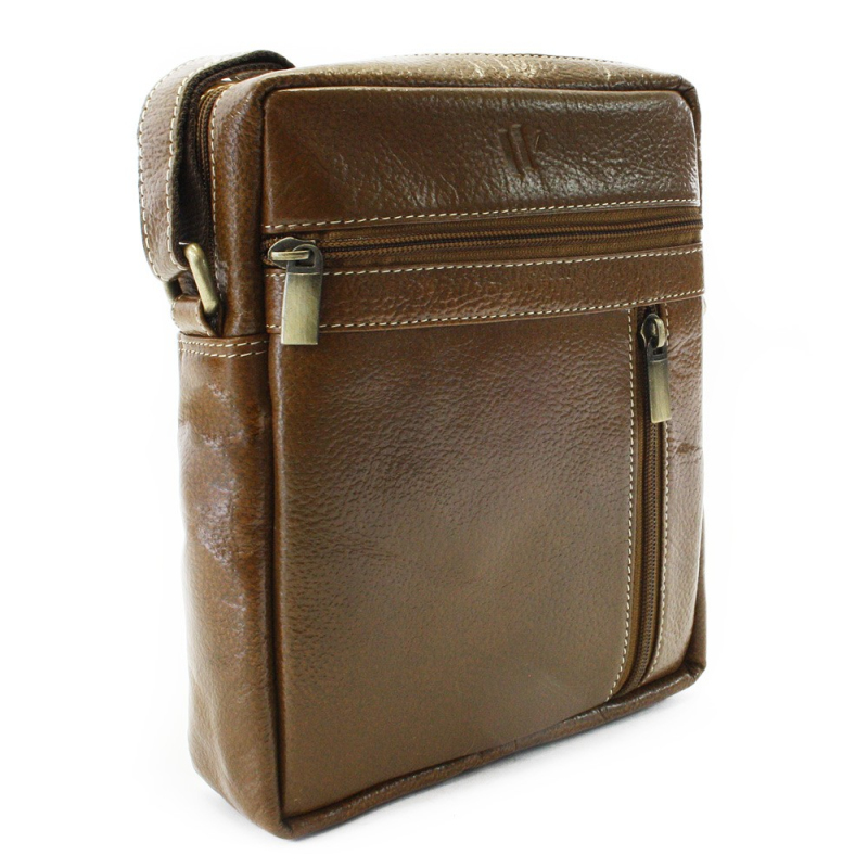 Batohy a tašky - Tmavě hnědý pánský kožený zipový crossbag 215-1218-47