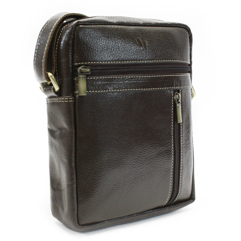 Batohy a tašky - Kávově hnědý pánský kožený zipový crossbag 215-1218-49