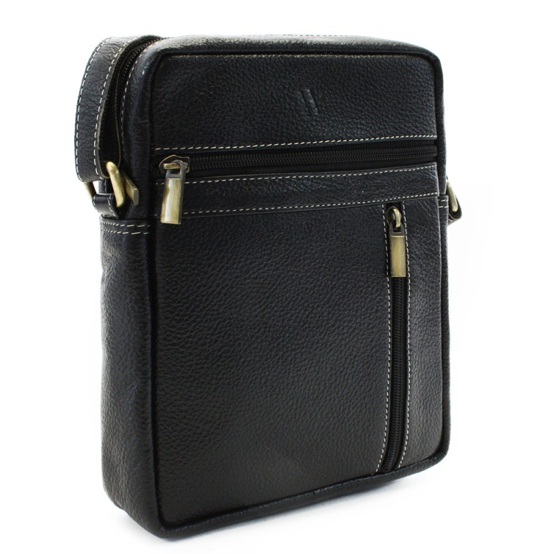 Batohy a tašky - Černý pánský kožený zipový crossbag 215-1218-60