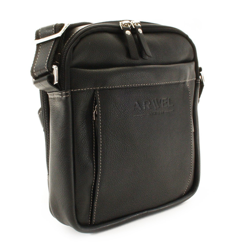 Batohy a tašky - Černý pánský kožený zipový crossbag 215-8913-60