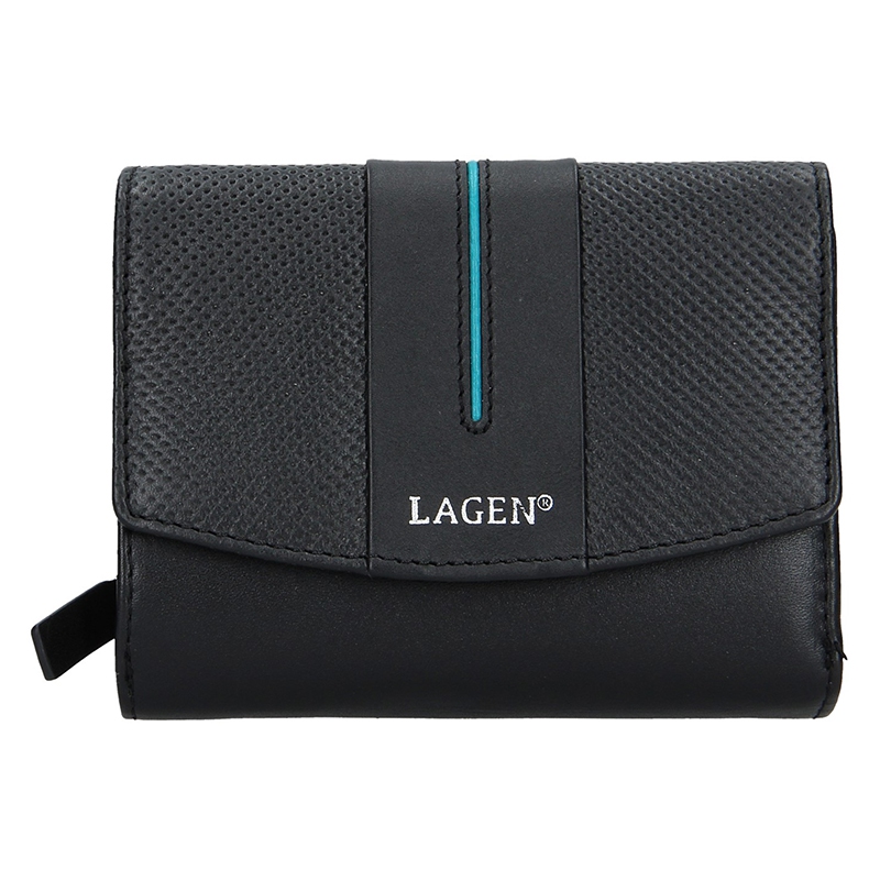 Peněženky - Lagen dámská peněženka kožená 5436 - černá/modrá - BLK/PETROL
