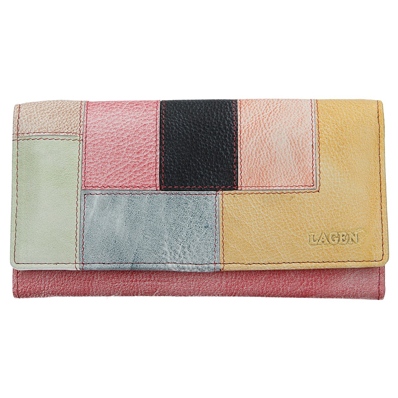 Peněženky - Lagen dámská peněženka kožená V-17/R - růžová/multi - LIPSTICK/MULTI