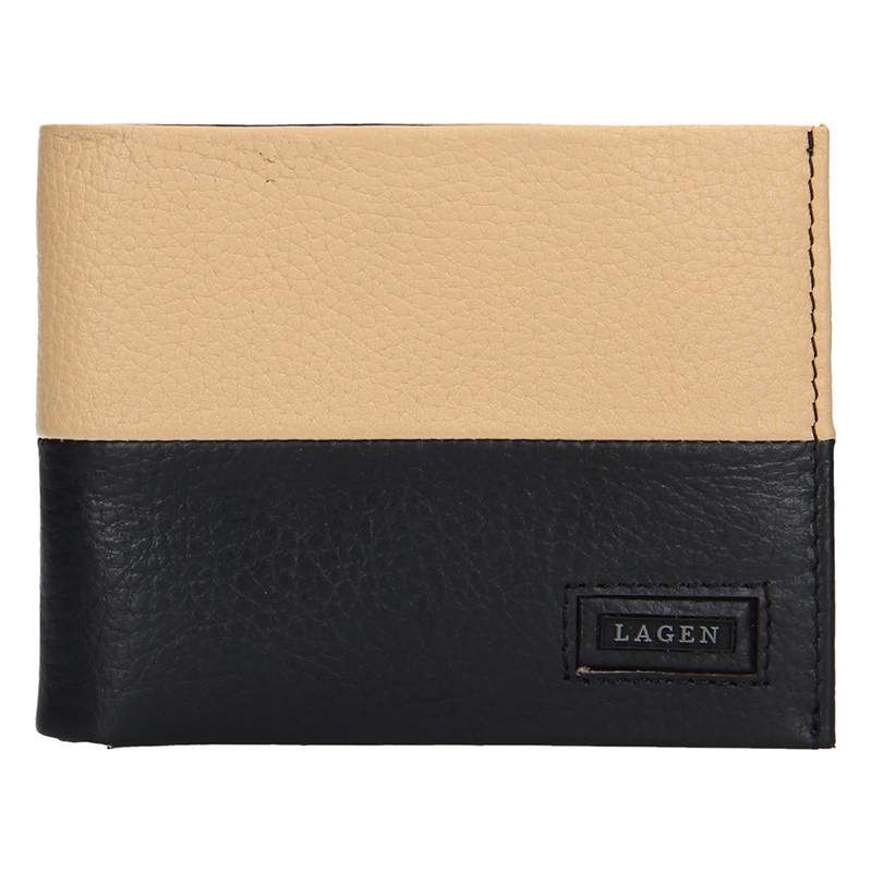 Peněženky - Lagen pánská peněženka kožená 50044 - černá/béžová - BLK/BEIGE