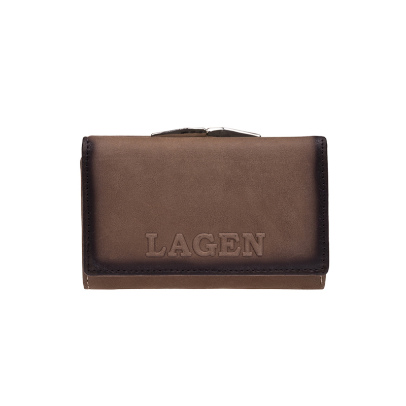 Peněženky - Lagen dámská peněženka kožená s kovovým rámečkem V-TPD-36-béžová - TAUPE