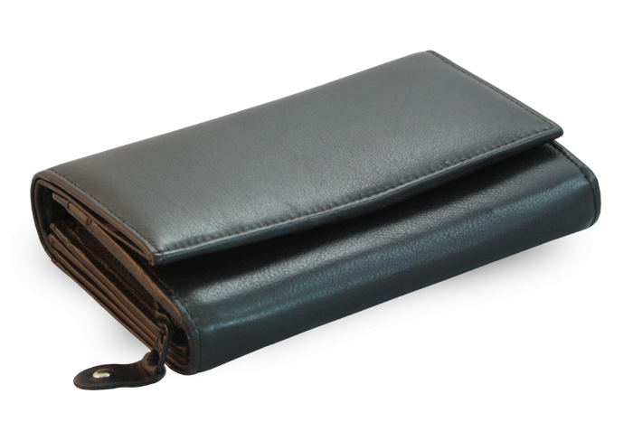 Peněženky - Černá dámská kožená peněženka s klopnou 511-4125-60