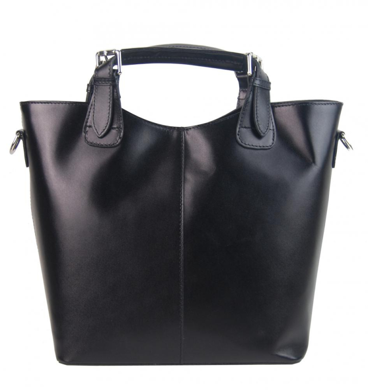 Kabelky - Velká kožená dámská shopper kabelka černá