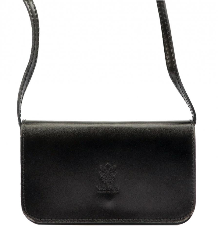 Kabelky - Kožená malá dámská podélná crossbody kabelka černá