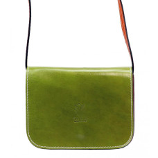 Kožená malá dámská crossbody kabelka olivová zelená s červeným páskem