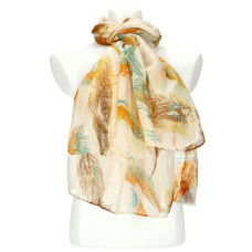Dámský letní barevný šátek v motivu pírek 188x71 cm latté