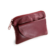 Burgundy kožená klíčenka se zipovou a klopnovou kapsičkou 619-0365-34