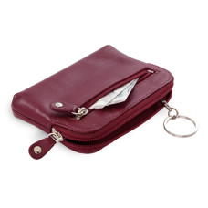Větší burgundy kožená dvouzipová klíčenka 619-8104-34