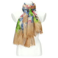 Letní dámský šátek v motivu květů 190x90 cm meruňková