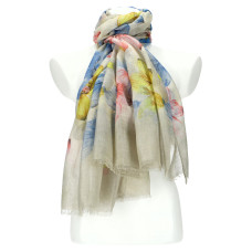 Letní dámský šátek v motivu květů 190x90 cm béžová