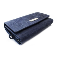 Tmavě modrá dámská kožená klopnová peněženka se vzorem 511-2235-97