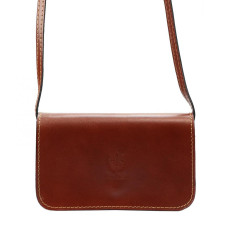 Kožená malá dámská podélná crossbody kabelka hnědá